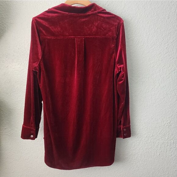 INTRO. blouse velvet pullover quarter button up long sleeve tunic style blouse - Picture 5 of 9